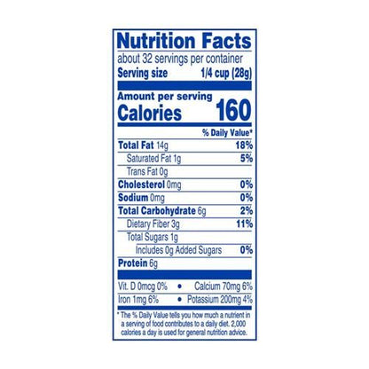 Kroger Roasted Unsalted Almonds byByies in 32 oz package, showing roasted almonds in a clear view.