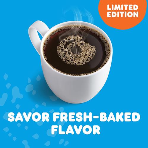 ByBies Dunkin Blueberry Muffin flavored ground coffee in 11-ounce bag, rich coffee with blueberry muffin aroma and flavor.
