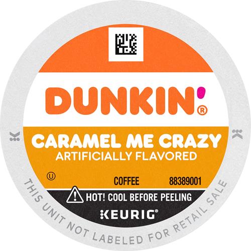 ByBies Dunkin’ Caramel Me Crazy flavored coffee Keurig K-Cup pods, single pack of 10 for brewing caramel coffee at home.