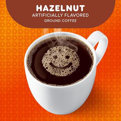 Bag of ByBies Dunkin Hazelnut Flavored Ground Coffee, 12-ounce pack, showing the coffee packaging with branding and product label.