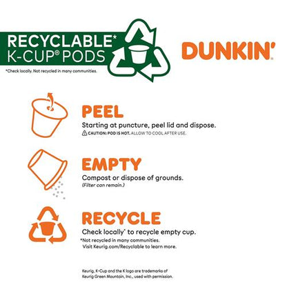 ByBies Dunkin Original Blend Medium Roast Coffee Keurig K-Cup pods, 10-pack, showcasing the coffee pods and packaging.