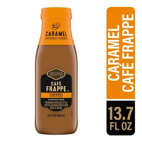ByBies Private Selection Caramel Cafe Frappe 13.7 fl oz, creamy coffee beverage with caramel flavor in a ready-to-drink bottle.