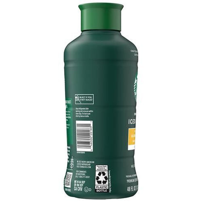 ByBies Starbucks Blonde Roast Iced Coffee bottle, 48 fl oz, unsweetened black coffee in a clear plastic bottle.