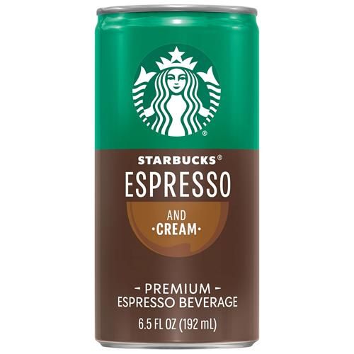 Four 6.5 oz cans of ByBies Starbucks Doubleshot Espresso Coffee Beverage, a ready-to-drink coffee in sleek cans.