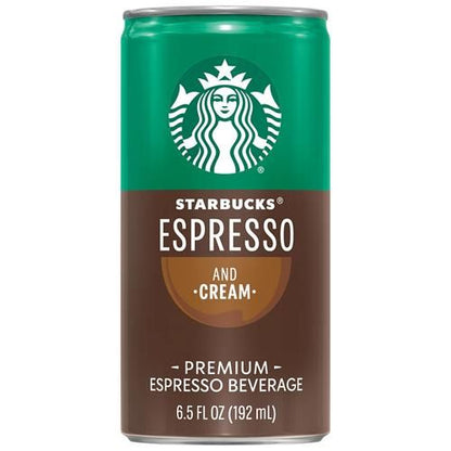 Four 6.5 oz cans of ByBies Starbucks Doubleshot Espresso Coffee Beverage, a ready-to-drink coffee in sleek cans.