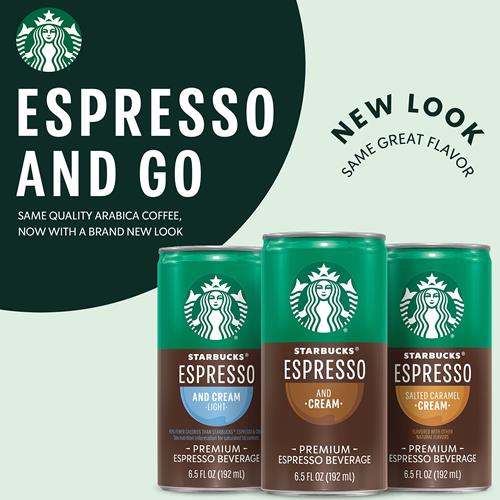Four 6.5 oz cans of ByBies Starbucks Doubleshot Espresso Coffee Beverage, ready to drink in a pack.