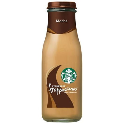 ByBies Starbucks Frappuccino Mocha coffee bottle, 13.7 oz, chilled beverage with mocha flavor and creamy coffee appearance.