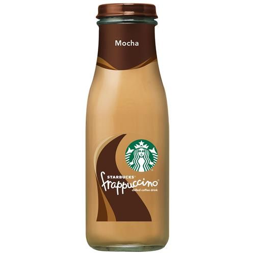 ByBies Starbucks Frappuccino Mocha coffee bottle, 13.7 oz, chilled beverage with mocha flavor and creamy coffee appearance.