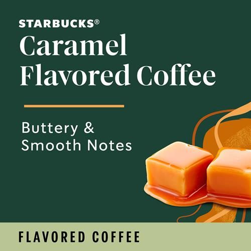 Starbucks Caramel Flavored Ground Coffee by ByBies in 11 oz bag, 100% Arabica, naturally flavored coffee product.