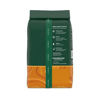 ByBies Starbucks Caramel Flavored Ground Coffee in 11 oz bag, 100% Arabica, naturally flavored coffee.
