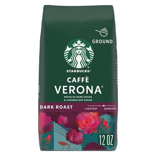 ByBies Starbucks Dark Roast Ground Coffee Caffè Verona 12 oz bag, 100% Arabica coffee with rich, bold flavor and aromatic scent.