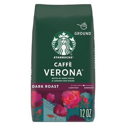 ByBies Starbucks Dark Roast Ground Coffee Caffè Verona 12 oz bag, 100% Arabica coffee with rich, bold flavor and aromatic scent.