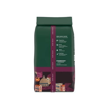 Starbucks Dark Roast Italian Coffee by ByBies, 12 oz ground Arabica coffee bag with rich, bold flavor.