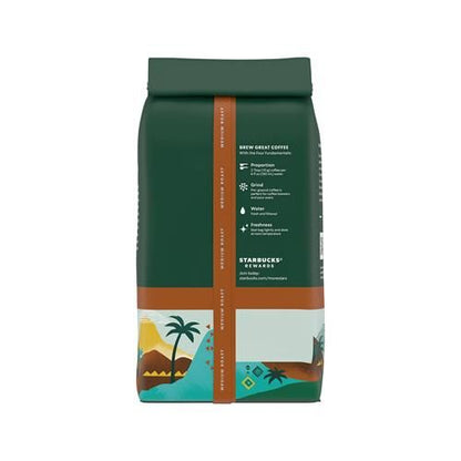 Starbucks Ground Coffee Medium Roast Colombia 100% Arabica in 12 oz bag, byBies brand, with a coffee bag and label visible.
