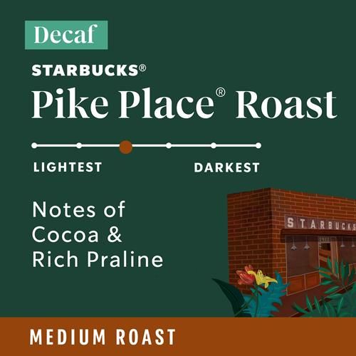 ByBies Starbucks Ground Coffee, Medium Roast Decaf Pike Place, 100% Arabica, 12 oz bag, fresh roasted coffee beans