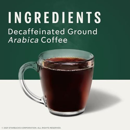 ByBies Starbucks Ground Coffee, Decaf Pike Place Roast, 12 oz bag of medium roast 100% Arabica coffee with ground beans.