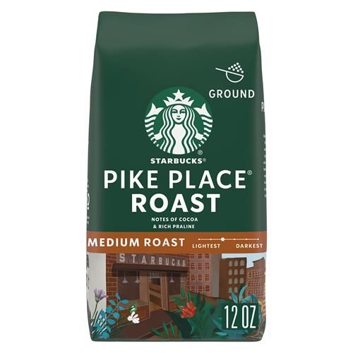 ByBies Starbucks Pike Place Medium Roast Ground Coffee, 12 oz bag, 100% Arabica coffee for rich, smooth flavor.