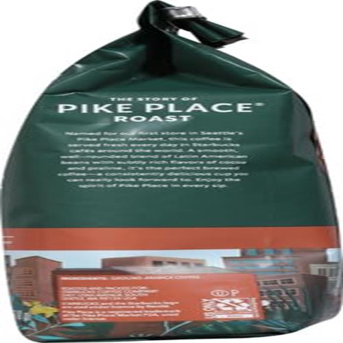 ByBies Starbucks Pike Place Medium Roast Ground Coffee, 18 oz bag, 100% Arabica coffee in a resealable bag.