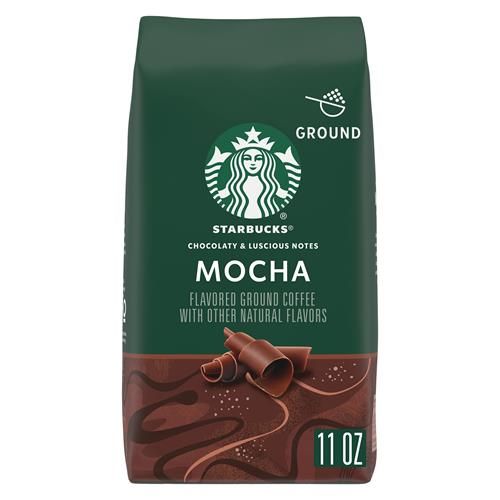 Starbucks Mocha Flavored Ground Coffee by ByBies in an 11 oz bag, 100% Arabica, naturally flavored for rich coffee flavor.