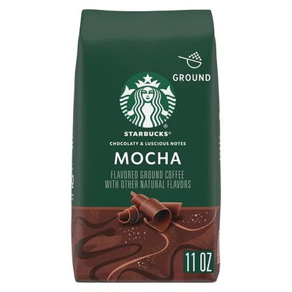 Starbucks Mocha Flavored Ground Coffee by ByBies in an 11 oz bag, 100% Arabica, naturally flavored for rich coffee flavor.