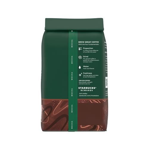 ByBies Starbucks Mocha Flavored Ground Coffee in 11 oz bag, 100% Arabica, naturally flavored, ready for brewing.