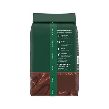 ByBies Starbucks Mocha Flavored Ground Coffee in 11 oz bag, 100% Arabica, naturally flavored, ready for brewing.