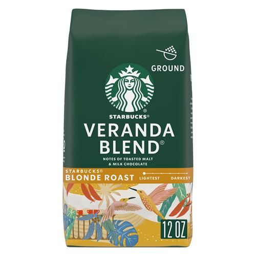 ByBies Starbucks Blonde Roast Ground Coffee Veranda Blend in 12 oz bag, 100% Arabica coffee with fresh, aromatic grounds.