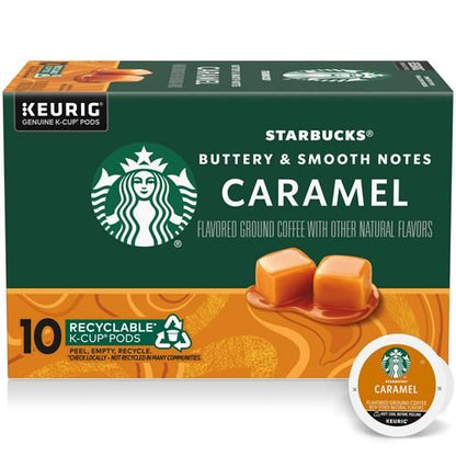 Starbucks Caramel Flavored Coffee K-Cup Pods by ByBies, 10-pack of 100% Arabica coffee pods in box