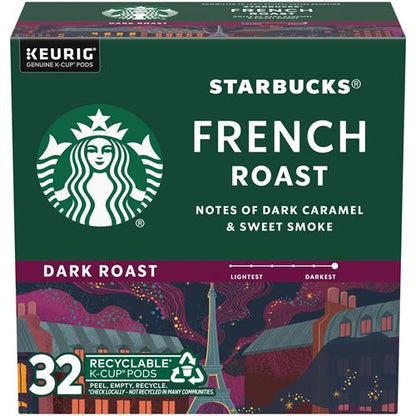 ByBies Starbucks K-Cup coffee pods, dark roast French Roast, 100% Arabica, one box of 32 pods, for Keurig coffee makers.
