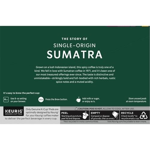 Starbucks K-Cup Dark Roast Coffee Pods by ByBies, Sumatra 100% Arabica, one box of 10 pods for Keurig machines