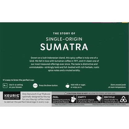 Starbucks K-Cup Dark Roast Coffee Pods by ByBies, Sumatra 100% Arabica, one box of 10 pods for Keurig machines