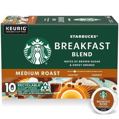 Starbucks K-Cup coffee pods by ByBies, medium roast Breakfast Blend, 100% Arabica, 10 pods in a box, coffee brewing image