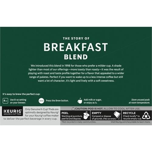 Box of 10 Starbucks Breakfast Blend K-Cup coffee pods by ByBies, medium roast Arabica coffee for Keurig brewers.