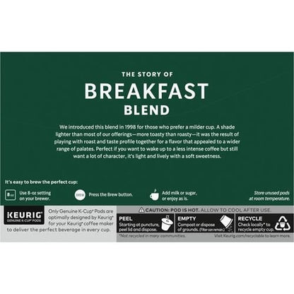 Box of 10 Starbucks Breakfast Blend K-Cup coffee pods by ByBies, medium roast Arabica coffee for Keurig brewers.