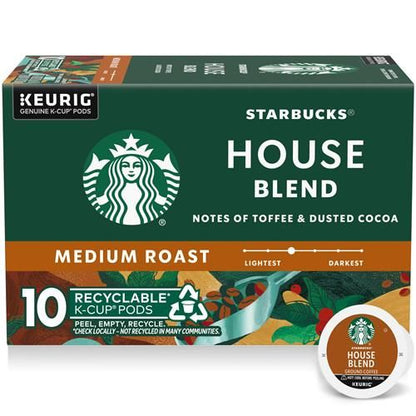 ByBies Starbucks K-Cup coffee pods with medium roast House Blend, 100% Arabica, 10 pods in a box for coffee enthusiasts.