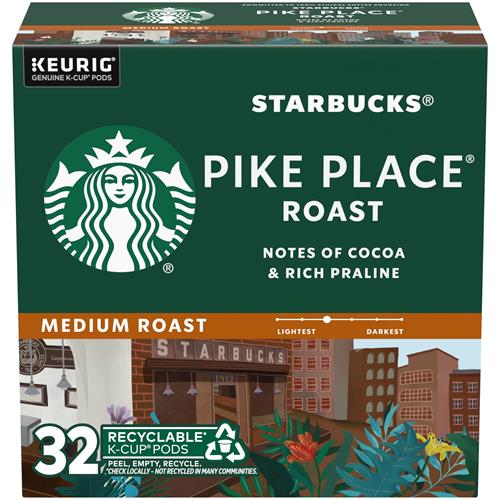 ByBies Starbucks K-Cup coffee pods with Pike Place Roast, medium roast, 100% Arabica, 32 single-serve coffee pods for Keurig.