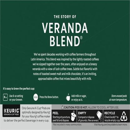 ByBies Starbucks Blonde Roast K-Cup coffee pods featuring Veranda Blend, 100% Arabica, 10 pods in a box.