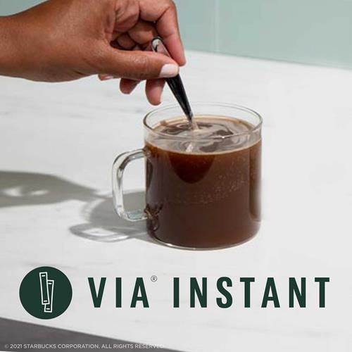 ByBies Starbucks Via instant coffee pack featuring medium roast Colombia 100% Arabica coffee, 8 single-serving sachets.