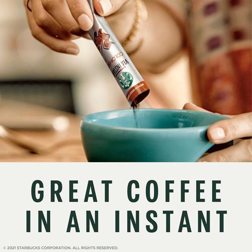 StarBies Italian Roast Starbucks Via Ready Brew Coffee pack with 8 individual coffee sachets on white background