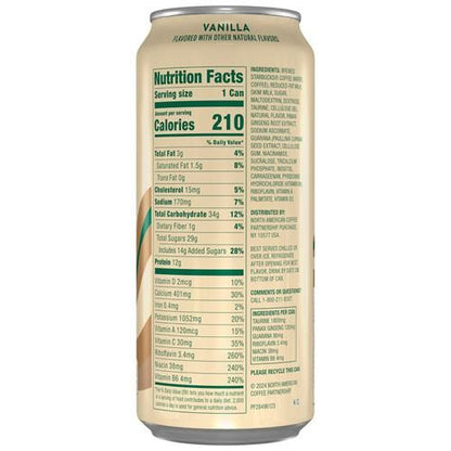 Starbucks Double Shot Energy Drink Vanilla flavor in a 15 Fl Oz can, by Bies, with a sleek design and vibrant branding.