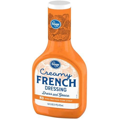 Kroger Creamy French Salad Dressing by ByBies in a 16 fl oz bottle, creamy texture and French herb flavor visible.