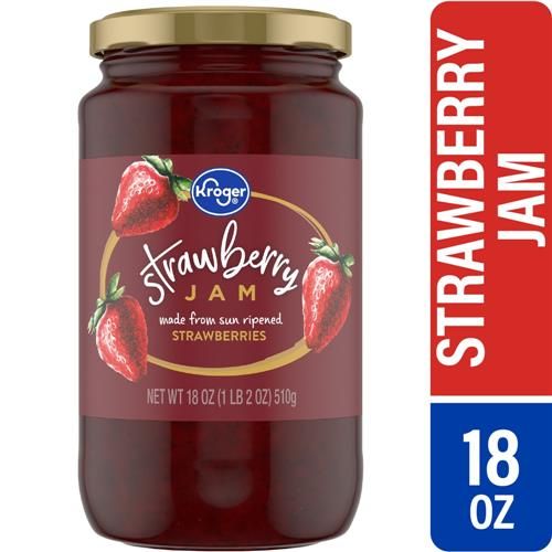 ByBies Kroger Strawberry Jam 18 oz jar, perfect for spreading and glazing in sauces and marinades.