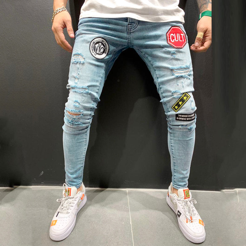 Embroidered Ripped Jeans