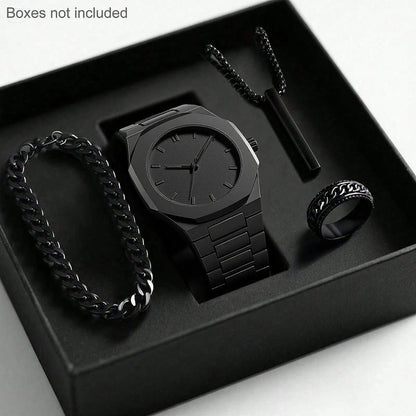 Men's quartz watch, necklace, and bracelet set in a coordinated design