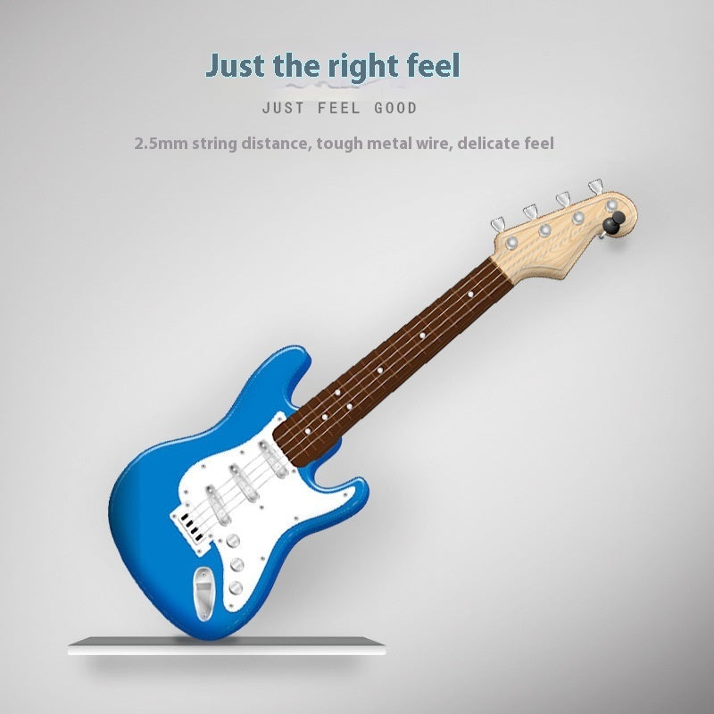 Playing electric guitar toy, male 4-string beginner musical instrument in black and white design