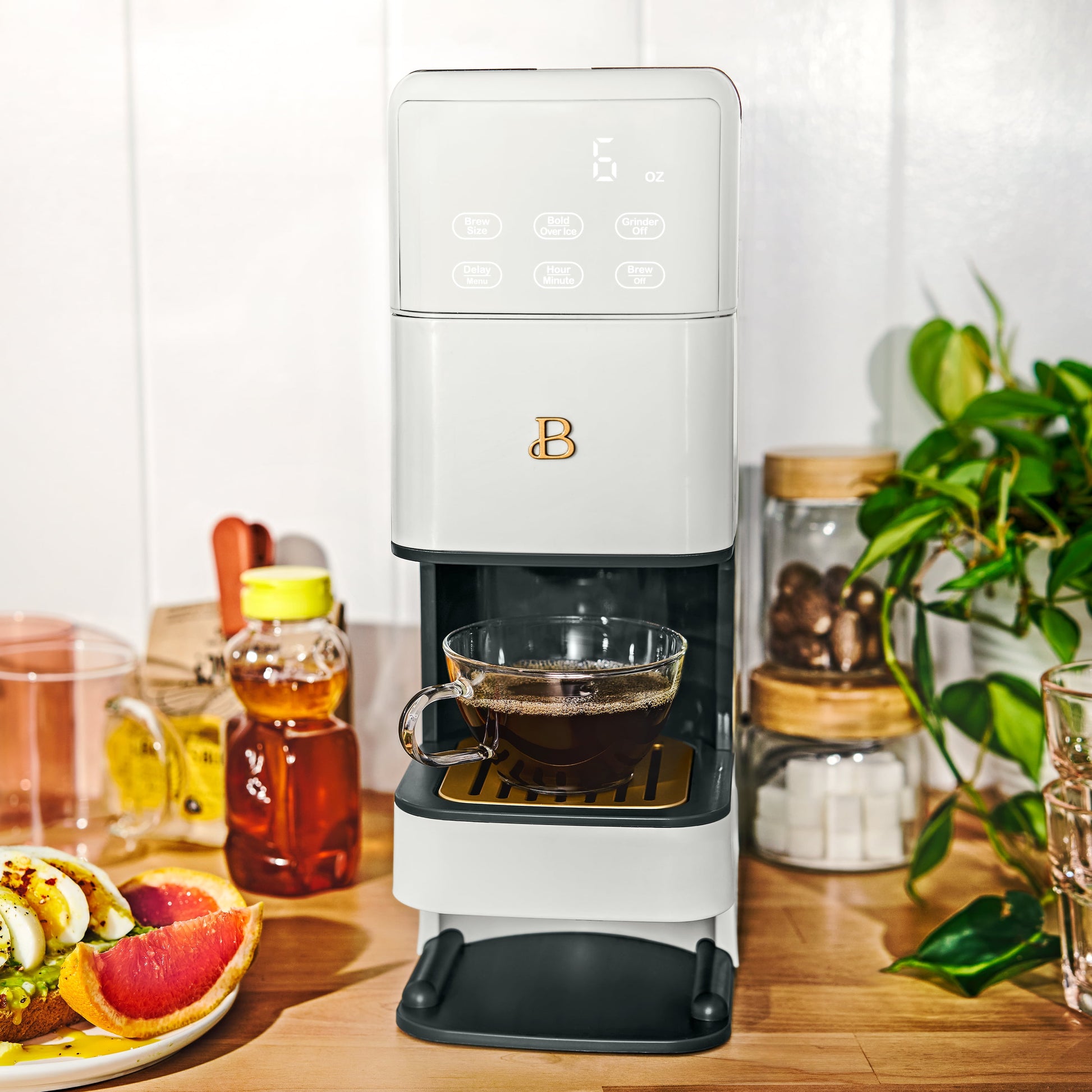 Beautiful Perfect Grind™ Programmable Single Serve Coffee Maker with Build-In Grinder, White Icing by Drew Barrymore