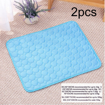 Cooling ice silk pet sofa pad for temperature-lowering comfort, shown flat in a rectangular sleeping mat design