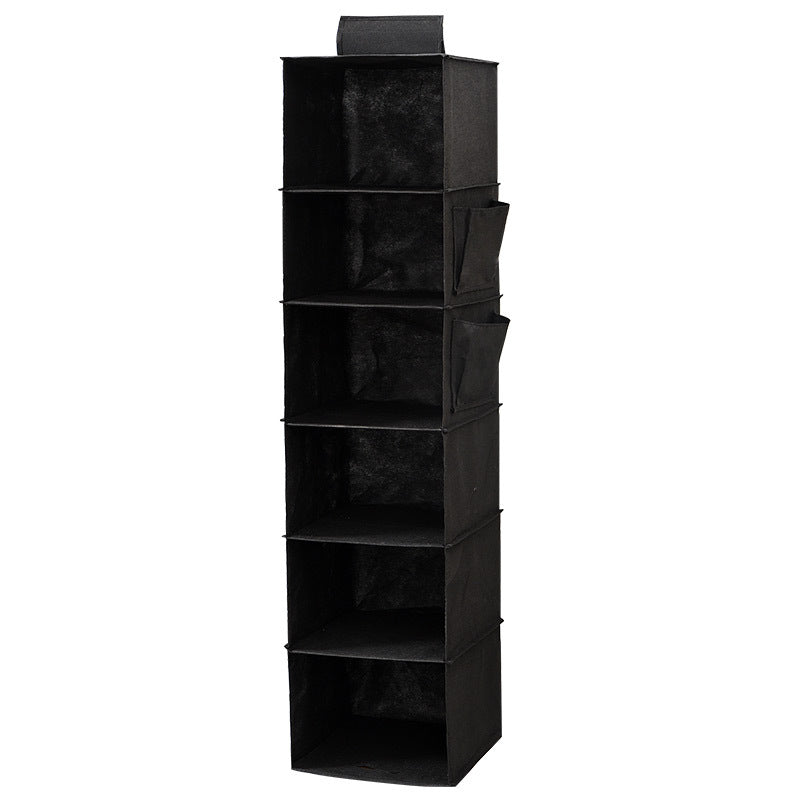 Bamboo multi-layer wardrobe storage hanging bag displayed for organizing clothes and accessories