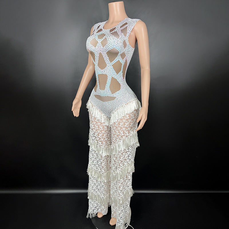 Sleeveless lace bodycon jumpsuit for women in a fitted silhouette