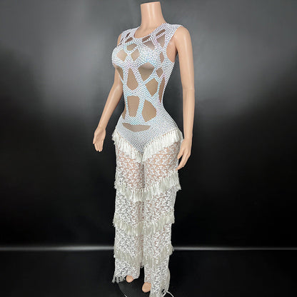 Sleeveless lace bodycon jumpsuit for women in a fitted silhouette